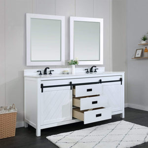 Altair Vanity White Finish Altair Kinsley 72" Double Bathroom Vanity Set in White and Carrara White Marble Countertop with Mirror