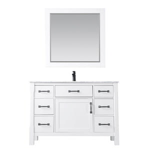 Altair Vanity White Finish Altair Maribella 48" Single Bathroom Vanity Set in White or Rust Black Finish and Carrara White Marble Countertop With Mirror