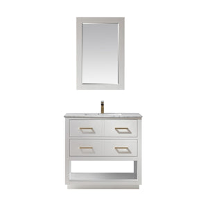 Altair Vanity White Finish Altair Remi 36" Single Bathroom Vanity Set in Gray, White or Royal Blue Finish and Carrara White Marble Countertop with Mirror.