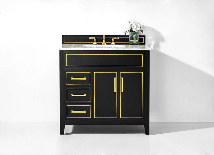 Ancerre Designs Vanity Ancerre Designs VTS-ASPEN-36-BO-CW-GD Aspen 36 in. Bath Vanity Set in Black Onyx