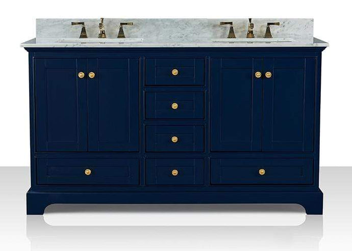 Ancerre Designs Vanity Ancerre Designs VTS-AUDREY-60-HB-CW-GD Audrey 60 in. Bath Vanity Set in Heritage Blue