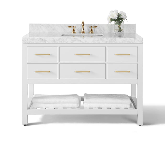 Ancerre Designs Vanity Ancerre Designs VTS-ELIZABETH-48-W-CW-GD Elizabeth 48 in. Bath Vanity Set in White with Gold Hardware