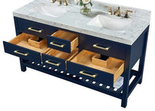 Load image into Gallery viewer, Ancerre Designs Vanity Ancerre Designs VTS-ELIZABETH-60-HB-CW-GD  Elizabeth 60 in. Bath Vanity Set in Heritage Blue