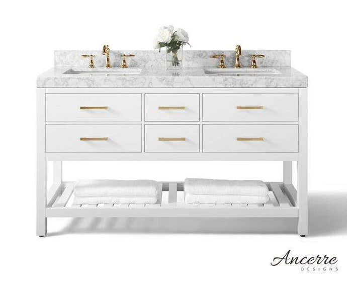Ancerre Designs Vanity Ancerre Designs VTS-ELIZABETH-60-W-CW-GD  Elizabeth 60 in. Bath Vanity Set in White