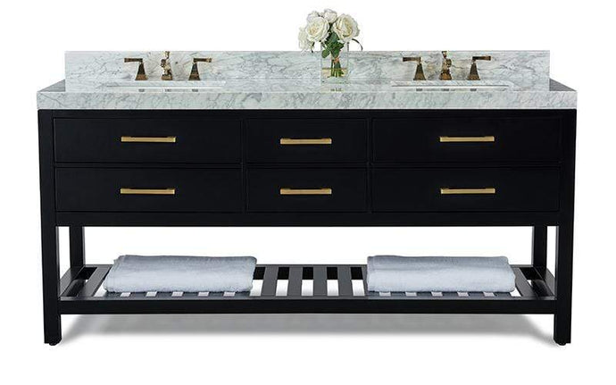 Ancerre Designs Vanity Ancerre Designs VTS-ELIZABETH-72-BO-CW-GD  Elizabeth 72 in. Bath Vanity Set in Black Onyx