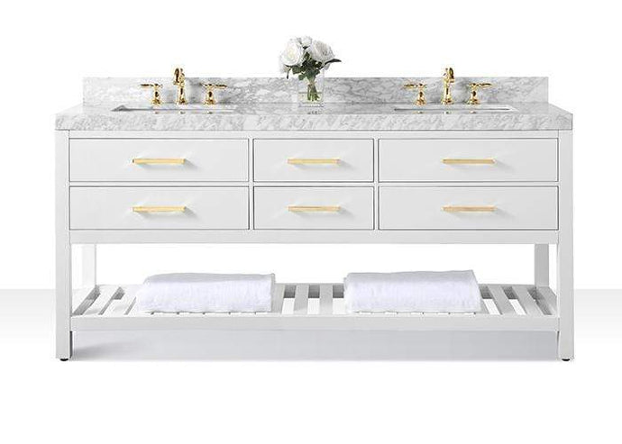 Ancerre Designs Vanity Ancerre Designs VTS-ELIZABETH-72-W-CW-GD  Elizabeth 72 in. Bath Vanity Set in White