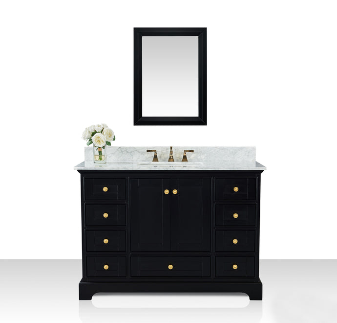 Ancerre Designs Vanity Ancerre Designs VTSM-AUDREY-48-BO-CW-GD  Audrey 48 in. Bath Vanity Set in Onyx Black with 28 in. Mirror