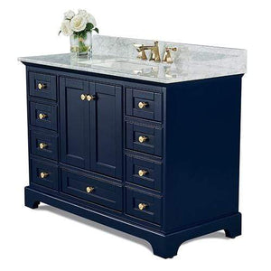 Ancerre Designs Vanity Ancerre Designs VTSM-AUDREY-48-HB-CW-GD  Audrey 48 in. Bath Vanity Set in Heritage Blue with 28 in. Mirror