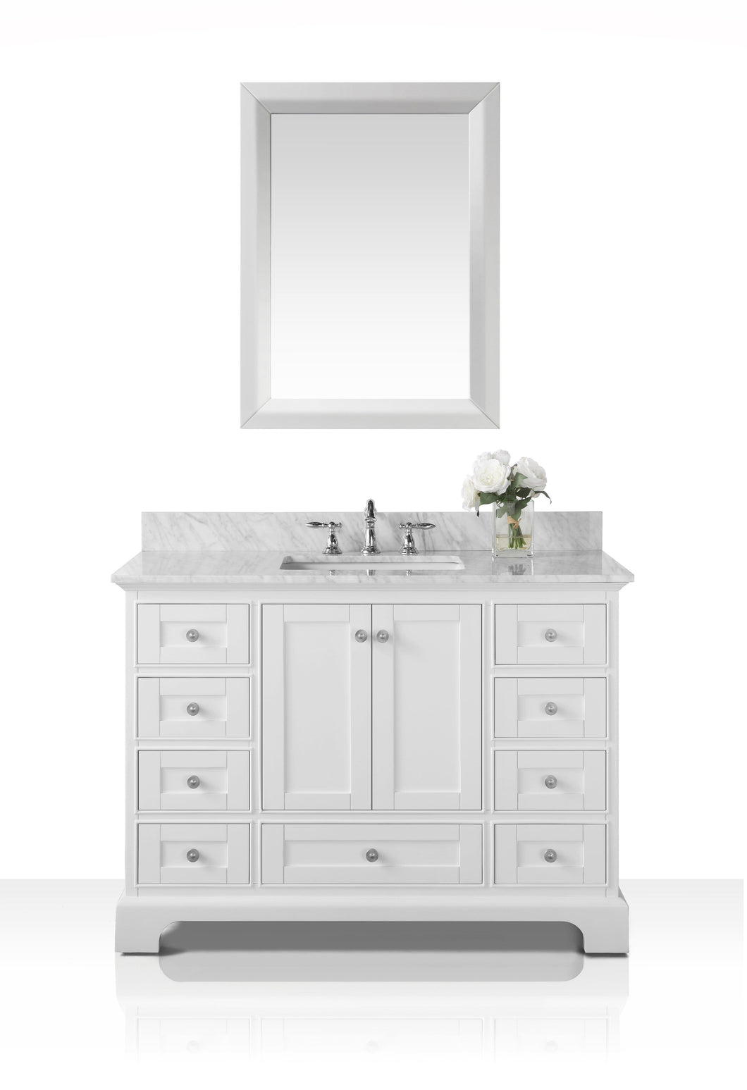 Ancerre Designs Vanity Ancerre Designs VTSM-AUDREY-48-W-CW   Audrey 48 in. Bath Vanity Set in White with 28 in. Mirror