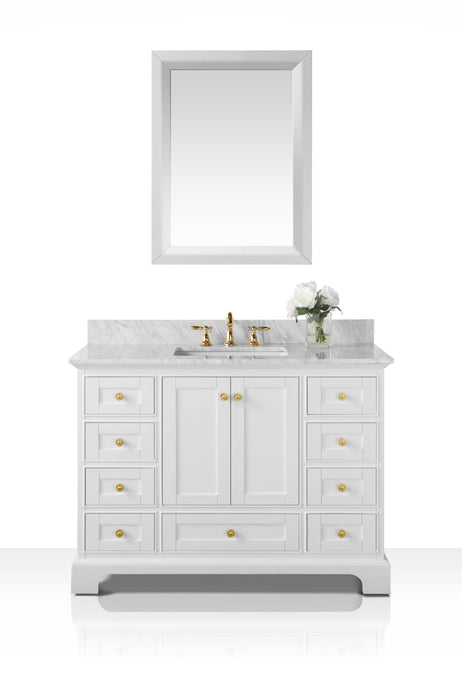 Ancerre Designs Vanity Ancerre Designs VTSM-AUDREY-48-W-CW-GD  Audrey 48 in. Bath Vanity Set in White with 28 in. Mirror