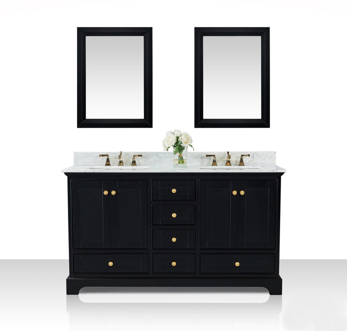 Ancerre Designs Vanity Ancerre Designs VTSM-AUDREY-60-BO-CW-GD  Audrey 60 in. Bath Vanity Set in Onyx Black with 24 in. Mirrors
