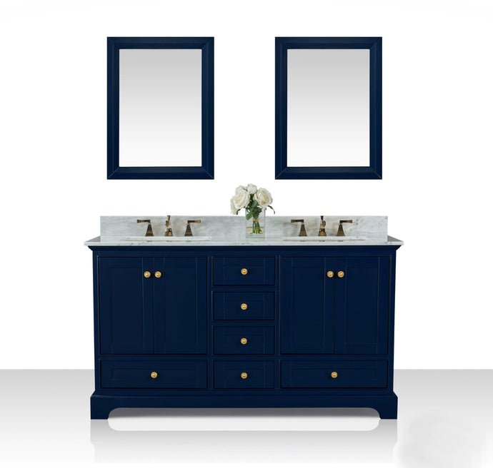 Ancerre Designs Vanity Ancerre Designs VTSM-AUDREY-60-HB-CW-GD  Audrey 60 in. Bath Vanity Set in Heritage Blue with 24 in. Mirrors