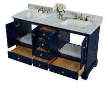 Load image into Gallery viewer, Ancerre Designs Vanity Ancerre Designs VTSM-AUDREY-60-HB-CW-GD  Audrey 60 in. Bath Vanity Set in Heritage Blue with 24 in. Mirrors