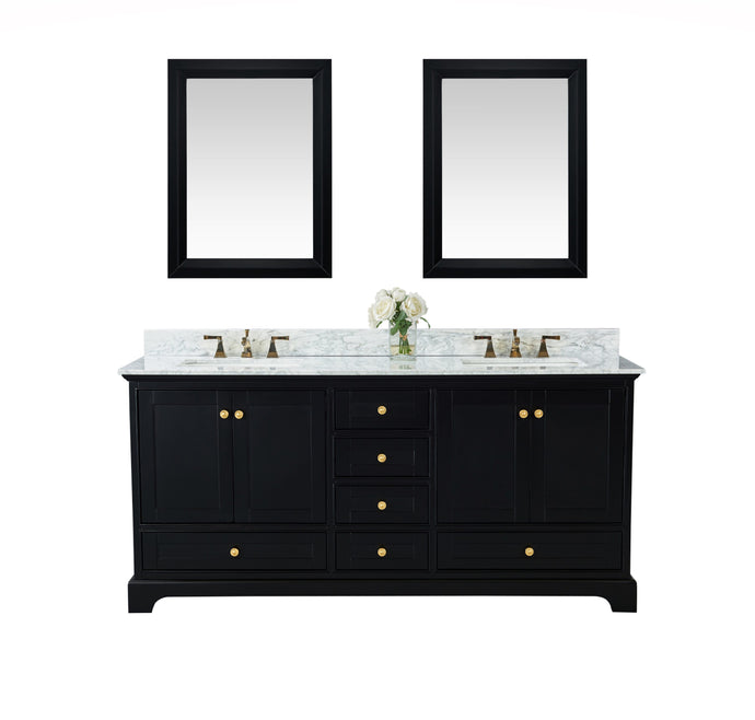 Ancerre Designs Vanity Ancerre Designs VTSM-AUDREY-72-BO-CW-GD  Audrey 72 in. Bath Vanity Set in Onyx Black with 24 in. Mirrors