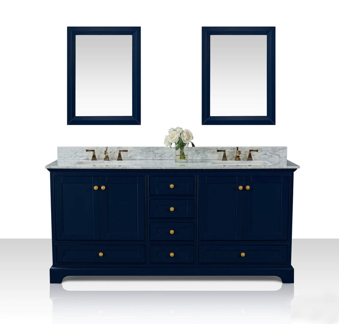 Ancerre Designs Vanity Ancerre Designs VTSM-AUDREY-72-HB-CW-GD  Audrey 72 in. Bath Vanity Set in Heritage Blue with 24 in. Mirrors