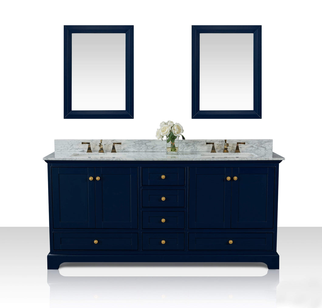 Ancerre Designs Vanity Ancerre Designs VTSM-AUDREY-72-HB-CW-GD  Audrey 72 in. Bath Vanity Set in Heritage Blue with 24 in. Mirrors