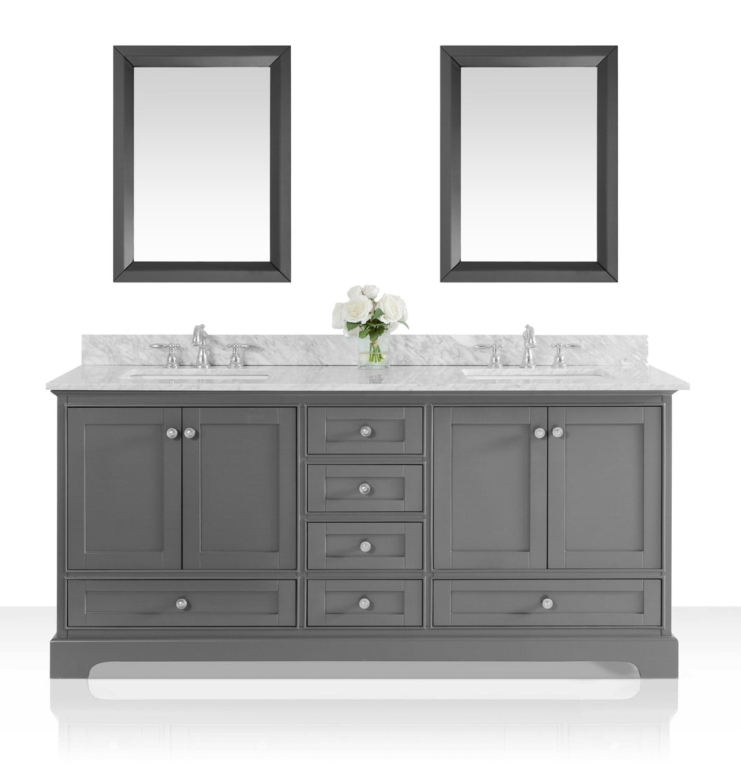 Ancerre Designs Vanity Ancerre Designs VTSM-AUDREY-72-SG-CW   Audrey 72 in. Bath Vanity Set in Sapphire Gray with 24 in. Mirror