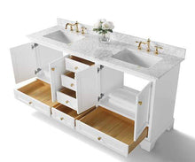 Load image into Gallery viewer, Ancerre Designs Vanity Ancerre Designs VTSM-AUDREY-72-W-CW-GD  Audrey 72 in. Bath Vanity Set in White with 24 in. Mirrors