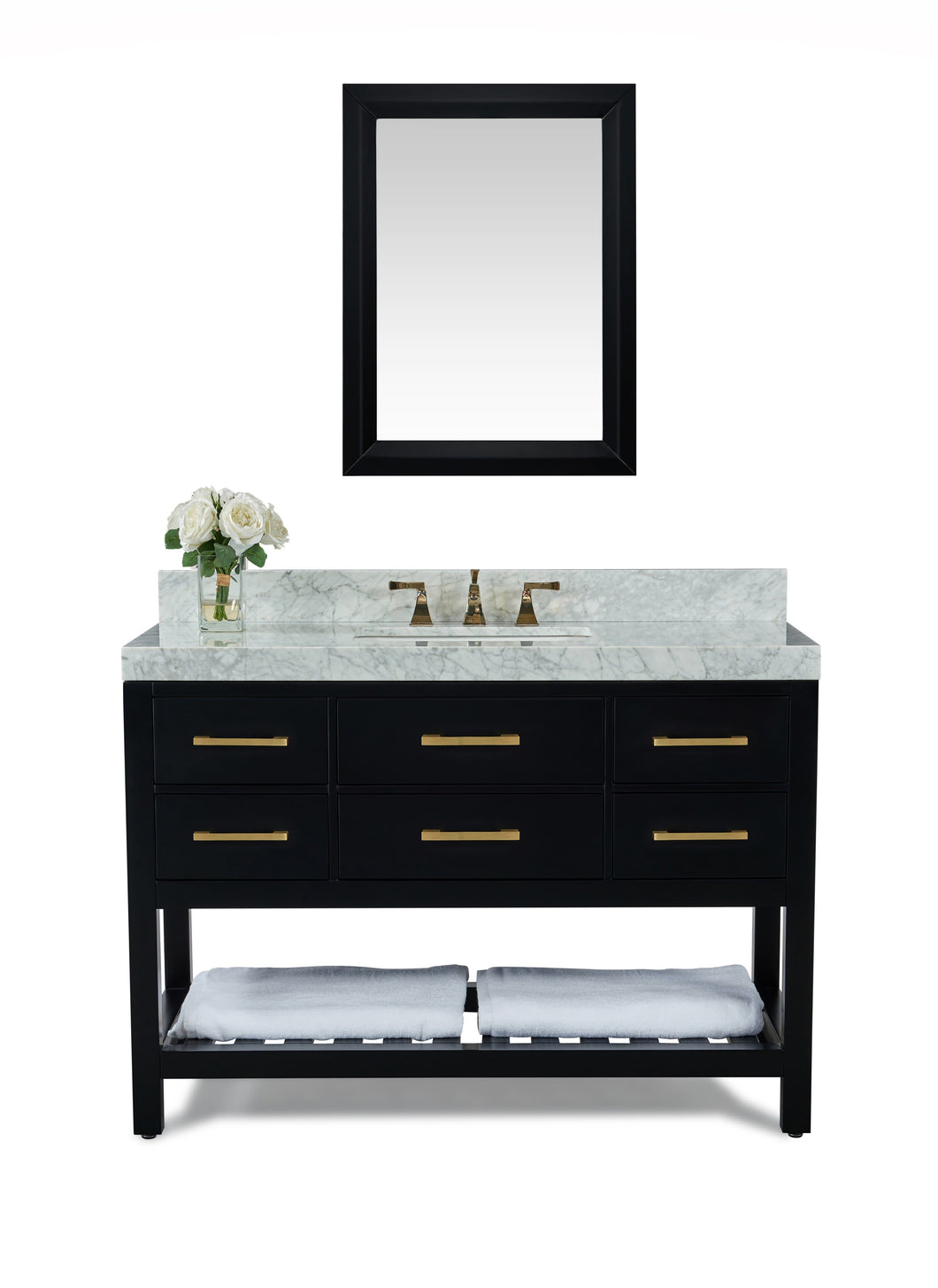 Ancerre Designs Vanity Ancerre Designs VTSM-ELIZABETH-48-BO-CW-GD  Elizabeth 48 in.Bath Vanity Set in Black Onyx with 28 in. Mirror