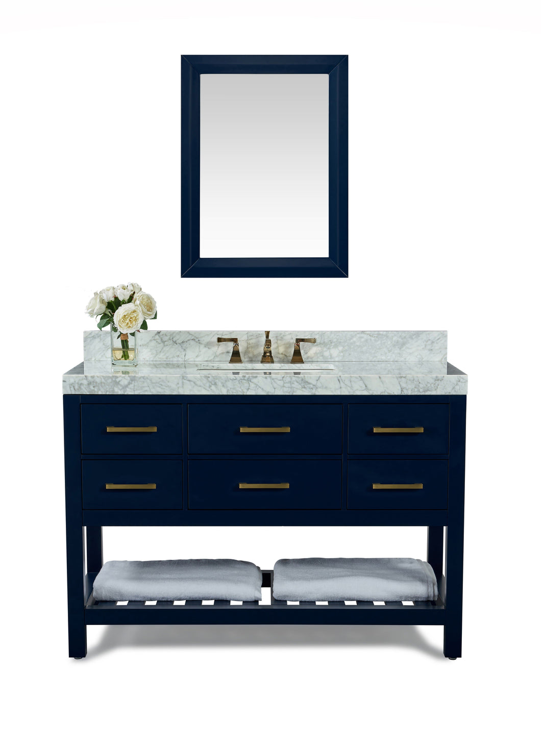 Ancerre Designs Vanity Ancerre Designs VTSM-ELIZABETH-48-HB-CW-GD  Elizabeth 48 in.Bath Vanity Set in Heritage Blue with 28 in. Mirror