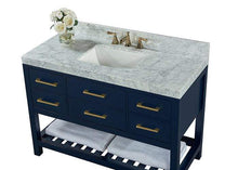 Load image into Gallery viewer, Ancerre Designs Vanity Ancerre Designs VTSM-ELIZABETH-48-HB-CW-GD  Elizabeth 48 in.Bath Vanity Set in Heritage Blue with 28 in. Mirror