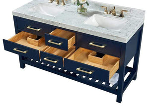 Ancerre Designs Vanity Ancerre Designs VTSM-ELIZABETH-60-HB-CW-GD  Elizabeth 60 in. Bath Vanity Set in Heritage Blue with 24 in. Mirrors