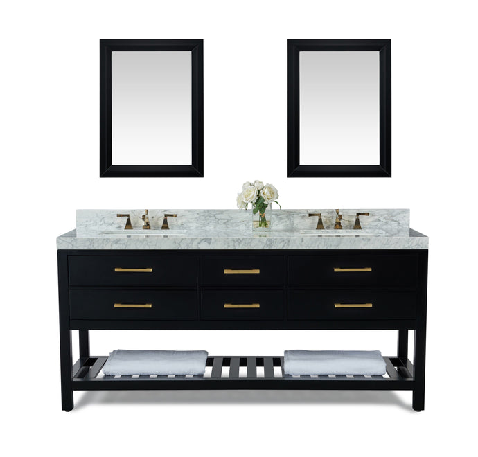 Ancerre Designs Vanity Ancerre Designs VTSM-ELIZABETH-72-BO-CW-GD  Elizabeth 72 in. Bath Vanity Set in Black Onyx with 24 in. Mirrors