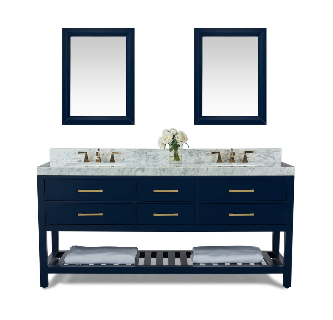 Ancerre Designs Vanity Ancerre Designs VTSM-ELIZABETH-72-HB-CW-GD  Elizabeth 72 in. Bath Vanity Set in Heritage Blue with 24 in. Mirrors