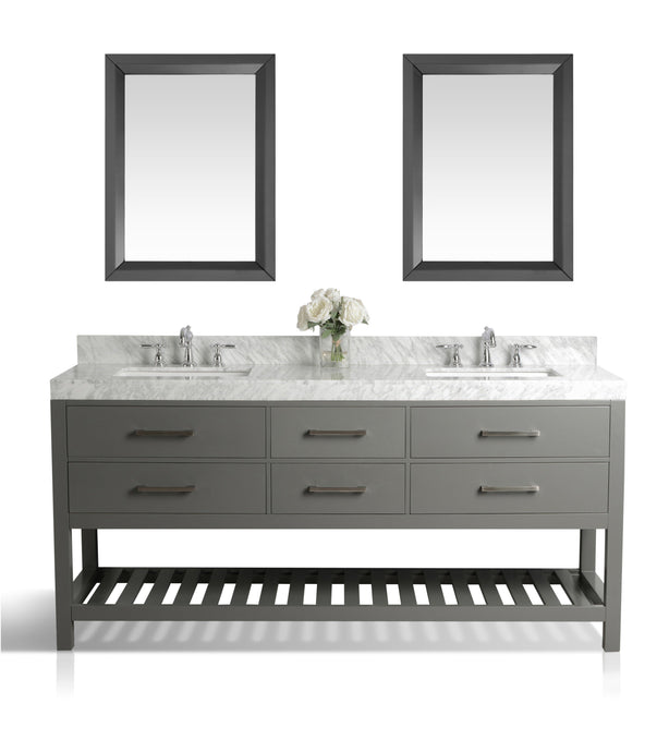 Ancerre Designs Vanity Ancerre Designs VTSM-ELIZABETH-72-SG-CW   Elizabeth 72 in. Bath Vanity Set in Sapphire Gray with 24 in. Mirror
