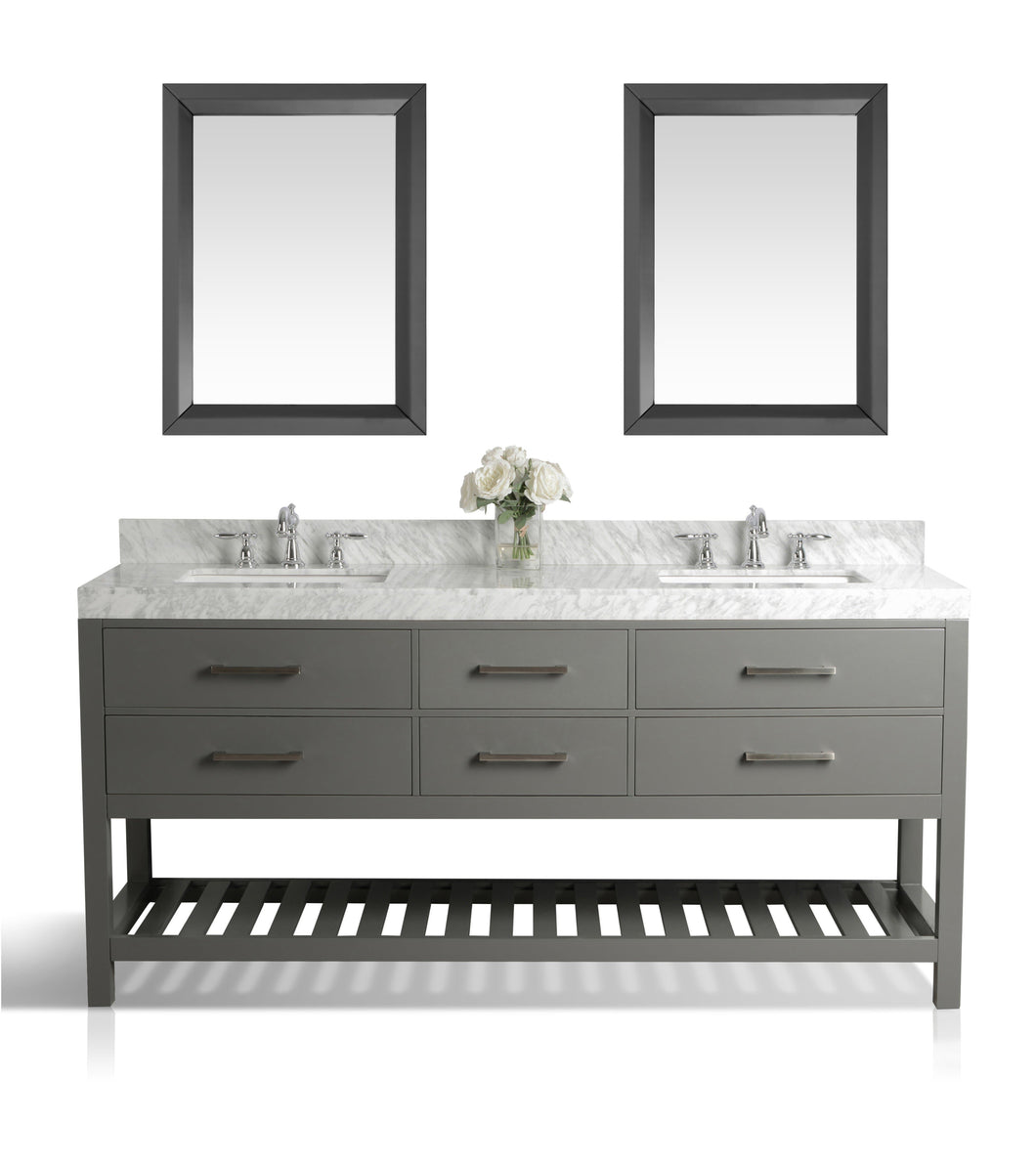 Ancerre Designs Vanity Ancerre Designs VTSM-ELIZABETH-72-SG-CW   Elizabeth 72 in. Bath Vanity Set in Sapphire Gray with 24 in. Mirror