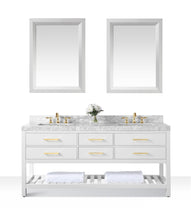 Load image into Gallery viewer, Ancerre Designs Vanity Ancerre Designs VTSM-ELIZABETH-72-W-CW-GD  Elizabeth 72 in. Bath Vanity Set in White with 24 in. Mirrors