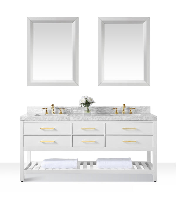 Ancerre Designs Vanity Ancerre Designs VTSM-ELIZABETH-72-W-CW-GD  Elizabeth 72 in. Bath Vanity Set in White with 24 in. Mirrors
