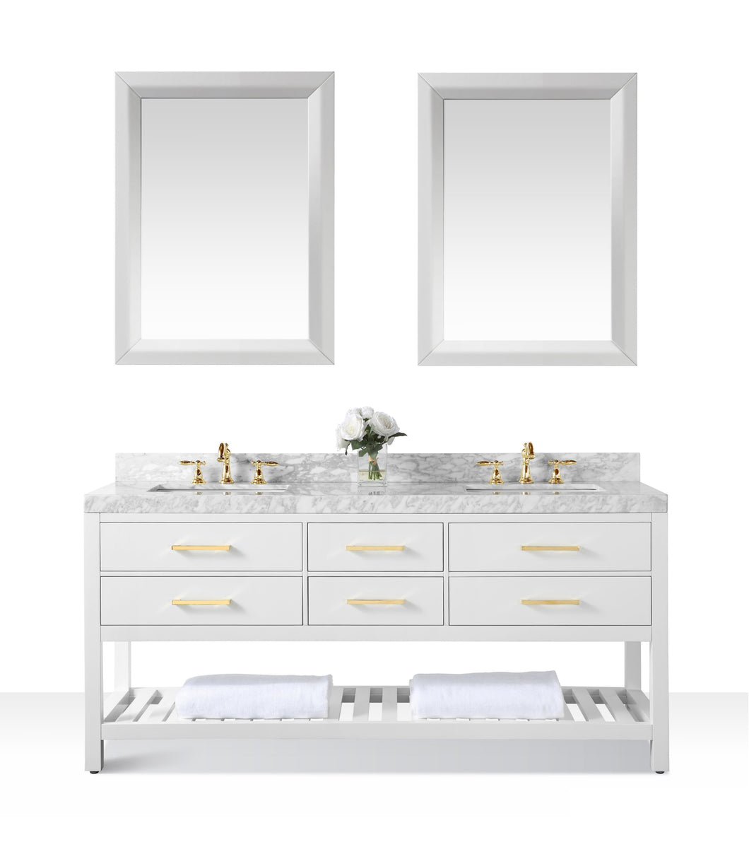 Ancerre Designs Vanity Ancerre Designs VTSM-ELIZABETH-72-W-CW-GD  Elizabeth 72 in. Bath Vanity Set in White with 24 in. Mirrors