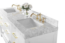 Load image into Gallery viewer, Ancerre Designs Vanity Ancerre Designs VTSM-ELIZABETH-72-W-CW-GD  Elizabeth 72 in. Bath Vanity Set in White with 24 in. Mirrors