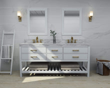 Load image into Gallery viewer, Ancerre Designs Vanity Ancerre Designs VTSM-ELIZABETH-72-W-CW-GD  Elizabeth 72 in. Bath Vanity Set in White with 24 in. Mirrors
