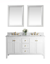 Load image into Gallery viewer, Ancerre Designs Vanity Ancerre Designs VTSM-MAILI-60-W-CW-GD  Maili 60 in. Bath Vanity Set in White with 24 in. Mirrors