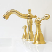 Load image into Gallery viewer, Bellaterra Home Bathroom Faucets Bellaterra Home Messina Double Handle Gold Widespread High Arc Bathroom Faucet with Drain Assembly