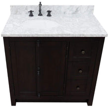 Load image into Gallery viewer, Bellaterra Home Vanity BellaTerra 37&quot; Single vanity in Brown Ash finish with White Carrara top and oval sink - Left doors/Left sink 400100-37L-BA-WMO