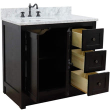 Load image into Gallery viewer, Bellaterra Home Vanity BellaTerra 37&quot; Single vanity in Brown Ash finish with White Carrara top and oval sink - Left doors/Left sink 400100-37L-BA-WMO