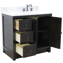 Load image into Gallery viewer, Bellaterra Home Vanity BellaTerra 37&quot; Single vanity in Brown Ash finish with White Carrara top and oval sink - Right doors/Right sink 400100-37R-BA-WMO