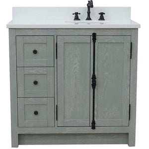 Bellaterra Home Vanity BellaTerra 37" Single vanity in Gray Ash finish with White quartz top and oval sink - Right doors/Right sink 400100-37R-GYA-WEO