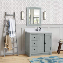 Load image into Gallery viewer, Bellaterra Home Vanity BellaTerra 37&quot; Single vanity in Gray Ash finish with White quartz top and oval sink - Right doors/Right sink 400100-37R-GYA-WEO