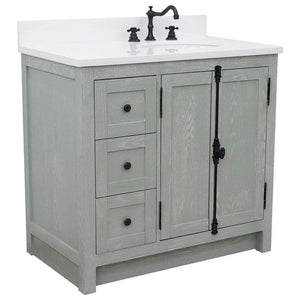 Bellaterra Home Vanity BellaTerra 37" Single vanity in Gray Ash finish with White quartz top and oval sink - Right doors/Right sink 400100-37R-GYA-WEO