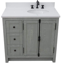 Load image into Gallery viewer, Bellaterra Home Vanity BellaTerra 37&quot; Single vanity in Gray Ash finish with White quartz top and oval sink - Right doors/Right sink 400100-37R-GYA-WEO