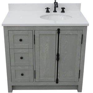 Bellaterra Home Vanity BellaTerra 37" Single vanity in Gray Ash finish with White quartz top and oval sink - Right doors/Right sink 400100-37R-GYA-WEO