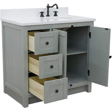 Load image into Gallery viewer, Bellaterra Home Vanity BellaTerra 37&quot; Single vanity in Gray Ash finish with White quartz top and oval sink - Right doors/Right sink 400100-37R-GYA-WEO