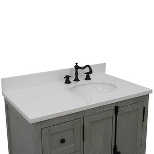 Bellaterra Home Vanity BellaTerra 37" Single vanity in Gray Ash finish with White quartz top and oval sink - Right doors/Right sink 400100-37R-GYA-WEO