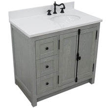 Load image into Gallery viewer, Bellaterra Home Vanity BellaTerra 37&quot; Single vanity in Gray Ash finish with White quartz top and oval sink - Right doors/Right sink 400100-37R-GYA-WEO