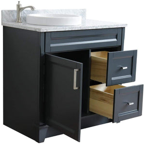 Bellaterra Home Vanity BellaTerra 400700-37L-DG-WMRDL 37" Single sink vanity in Dark Gray finish with White carrara marble and Left door/Round Left sink