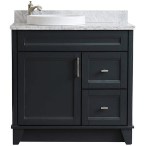 Bellaterra Home Vanity BellaTerra 400700-37L-DG-WMRDL 37" Single sink vanity in Dark Gray finish with White carrara marble and Left door/Round Left sink